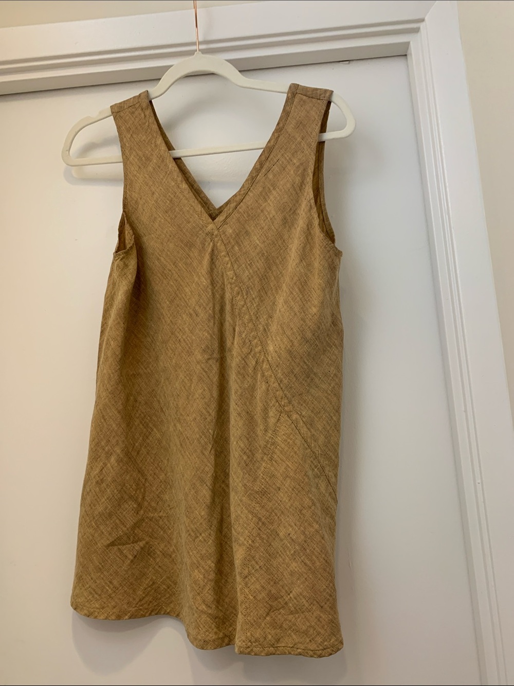 Flax Sleeveless V-Neck Shift Dress in Mustard